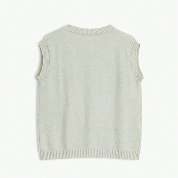 Light Grey Casual Women's Solid Color Button Up Sweater Vest - Picture 2 of 4